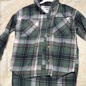 SO Green and Black Plaid Shirt